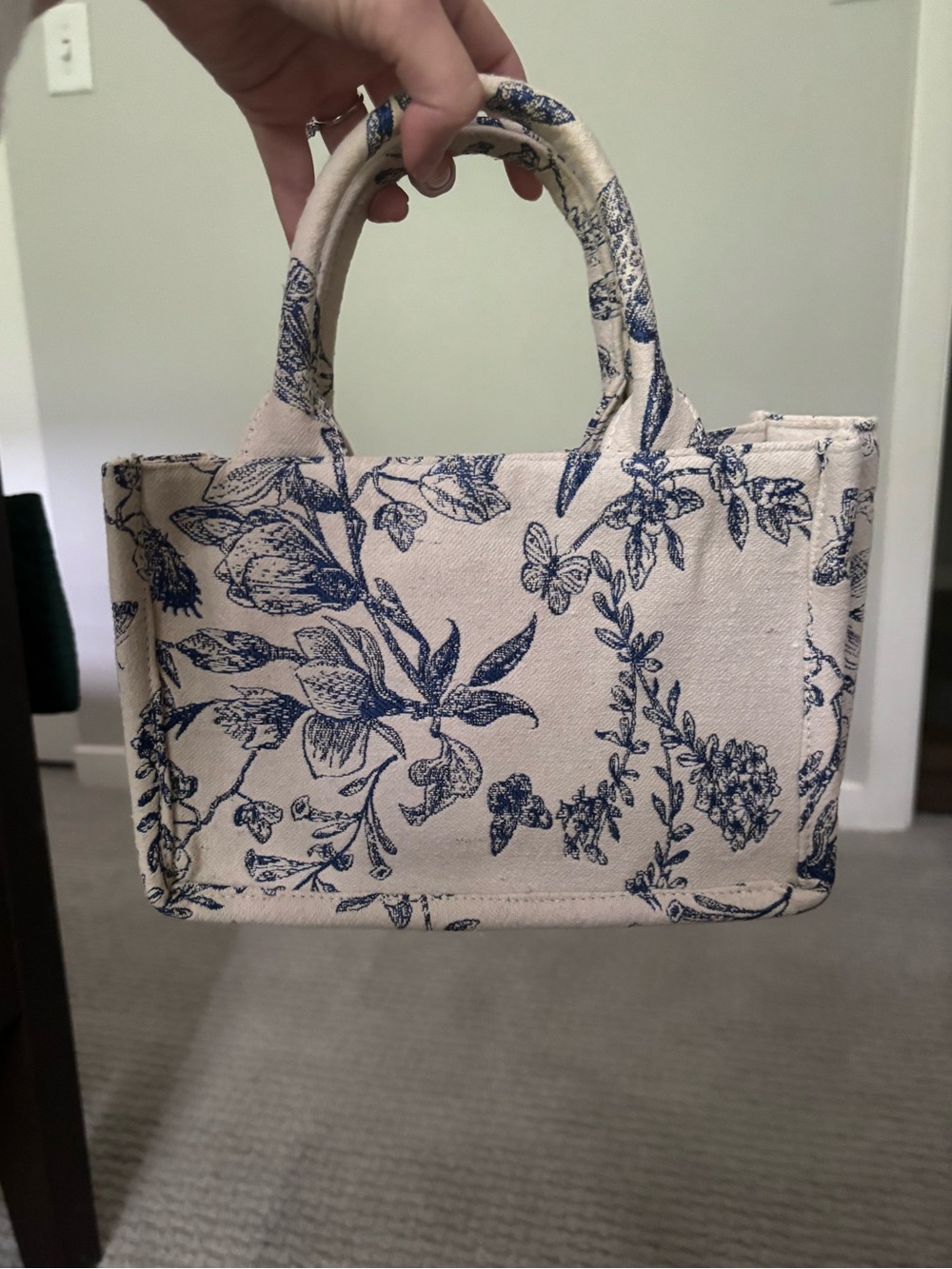 Mini Canvas Floral Tote with adjustable strap